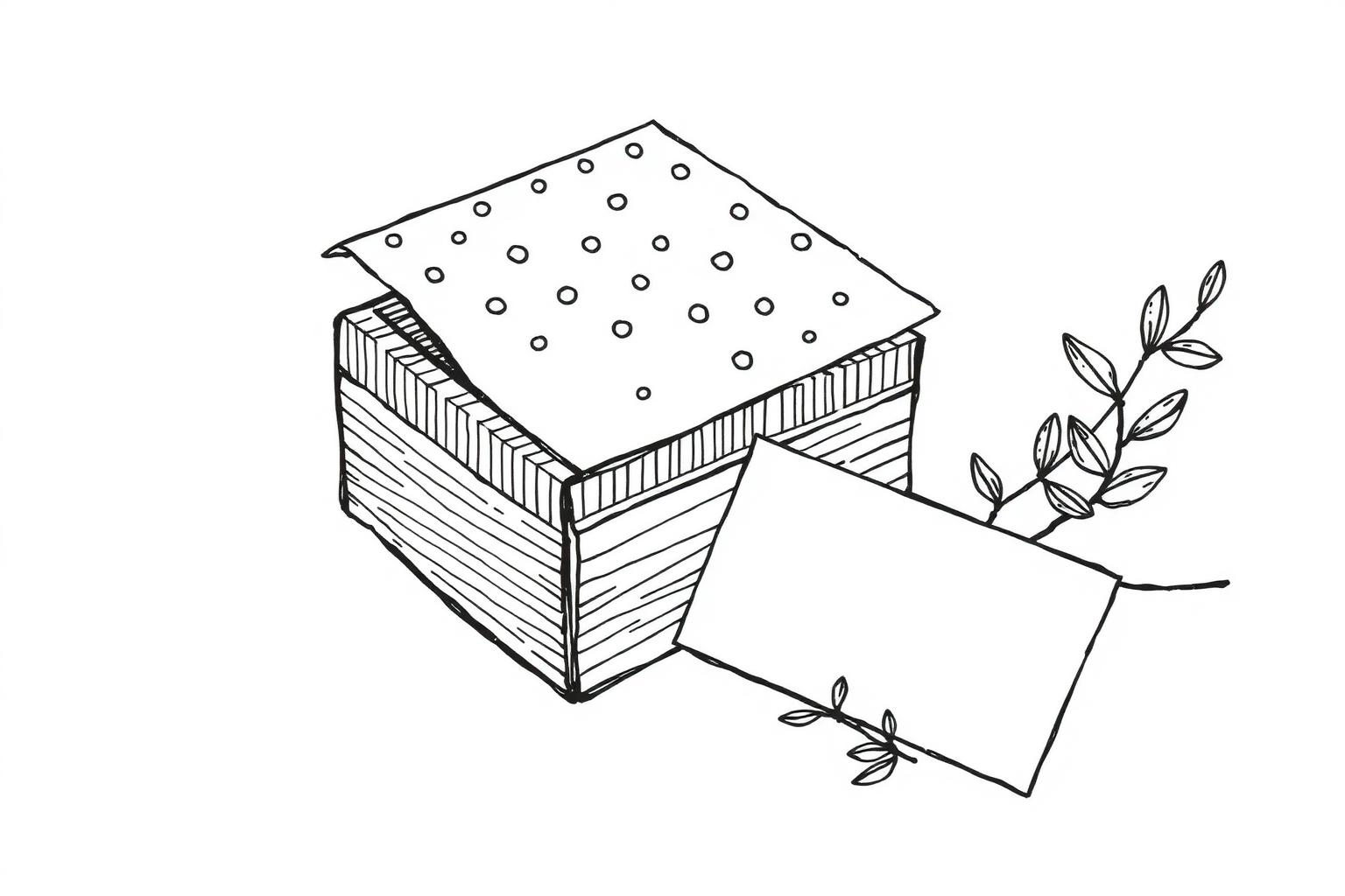 Illustration of a branded gift box with a handwritten card